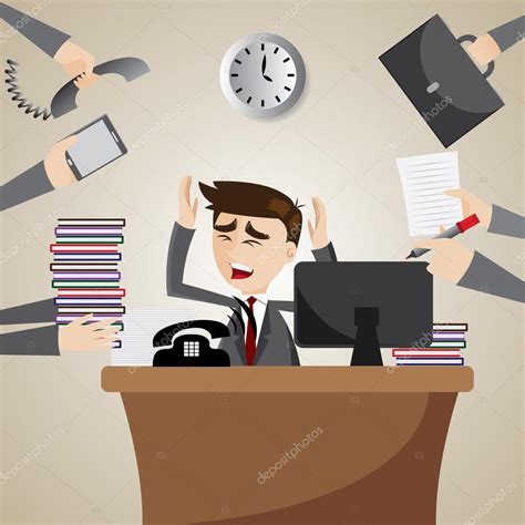 Cartoon Businessman Busy On Working Time Stock Illustration By