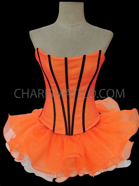 Back Laced Black Accented Orange Corset With Matching Organza Tutu