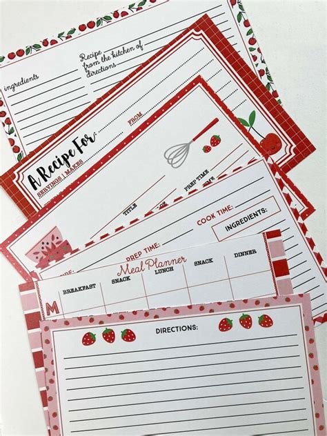 Strawberry Recipe Cards For Junk Journal Embellishment Set Of Etsy