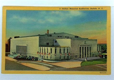 Buffalo New York Memorial Auditorium Vintage Cars Linen Postcard