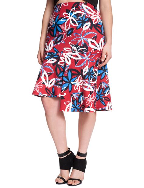 Floral Printed Asymmetrical Skirt Womens Plus Size Skirts Eloquii