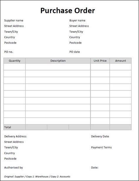Printable Purchase Order Form Template Printable Templates