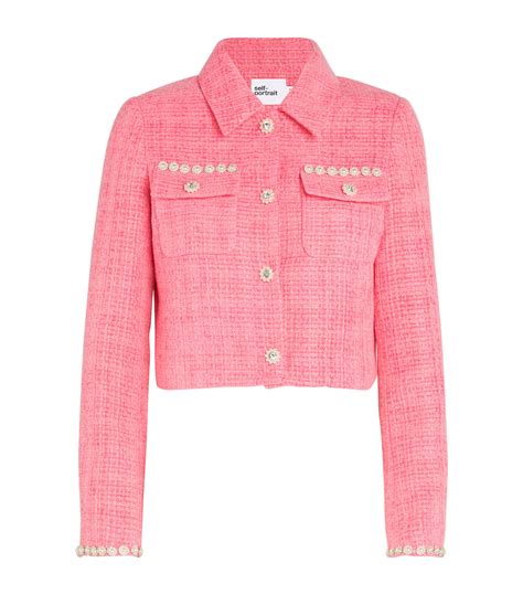 Womens Self Portrait Pink Bouclé Crystal Embellished Jacket Harrods Uk