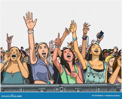 Illustration Of Festival Crowd Cheering At Concert Stock Illustration
