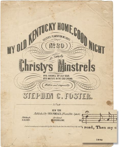 My Old Kentucky Home Good Night Vintage Sheet Music 1892 Printing By Christys Minstrels