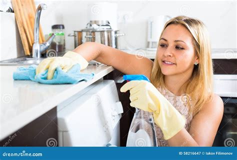 Girl Tidying Up Indoors Stock Image Image Of Manual 58216647