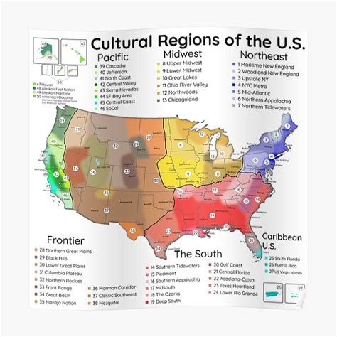 Cultural Regions Of The Us Map Poster By Inzitari10 Redbubble