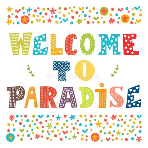 Welcome To Paradise Vector Poster Design Cute Greeting Card Stock