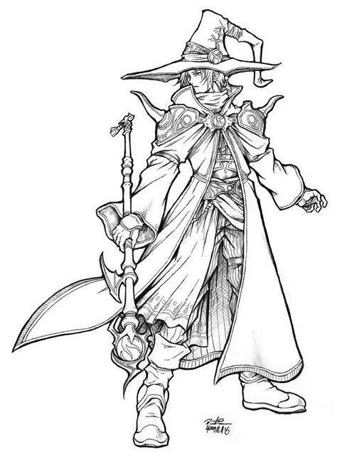 Download and print these adult coloring pages for free. Black Mage - amano style by OZKai | Black mage, Wizard ...