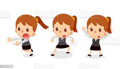 Set Of Tiny Business Woman Character In Actions Be Careful Stock