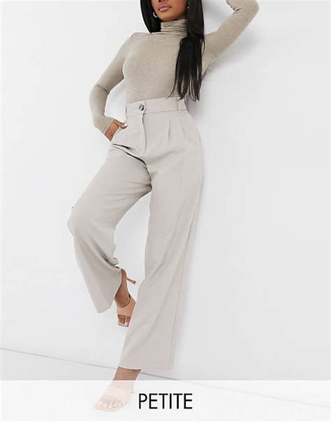 River Island Petite Pleated Wide Leg Trousers In Grey Asos
