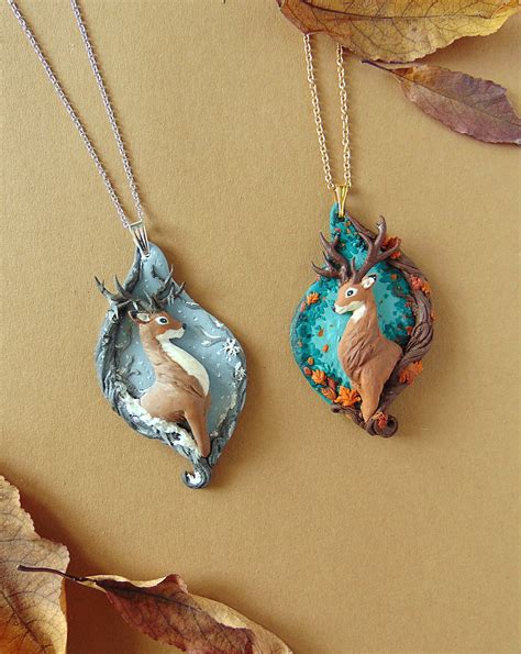 Polymer Clay Deer Necklace Animal Jewelry Woodland Jewelry Etsy
