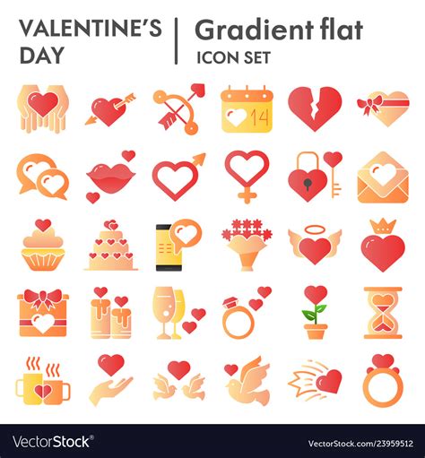 Valentines Day Flat Icon Set Love Symbols Vector Image