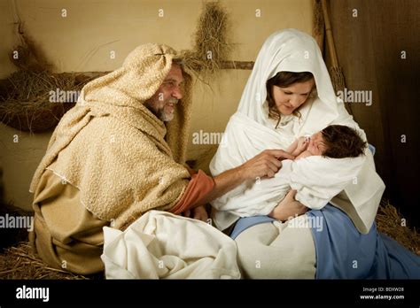 Living Christmas Nativity Scene Reenacted With A Real 18 Days Old Stock
