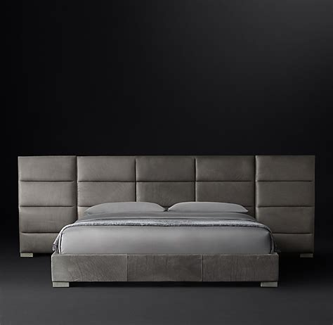 Modena Rectangular Channel Extended Headboard Leather Platform Bed