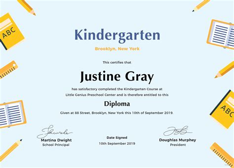 Completion Of Kindergarten Certificate