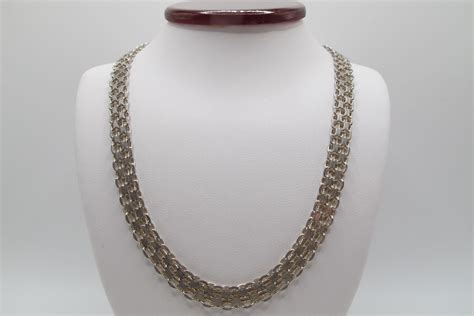 Vintage Sterling Silver Mesh Flat Chain Necklace Marked Etsy