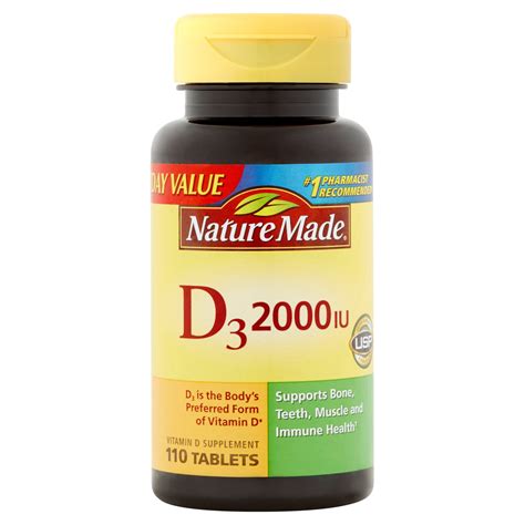 Nature Made Vitamin D3 Dietary Supplement Tablets 2000 Iu 110 Ct