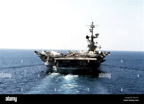 A Stern View Of The Aircraft Carrier Uss Coral Sea Cv 43 Underway