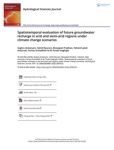 Pdf Spatiotemporal Evaluation Of Future Groundwater Recharge In Arid