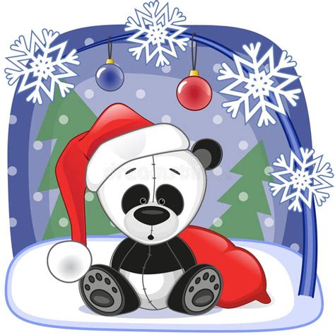 Panda In Santa Hat On A White Background Stock Vector Illustration Of