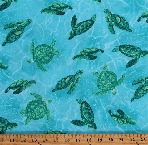 Cotton Sea Turtles Ocean Nautical Blue Cotton Fabric Print By The Yard