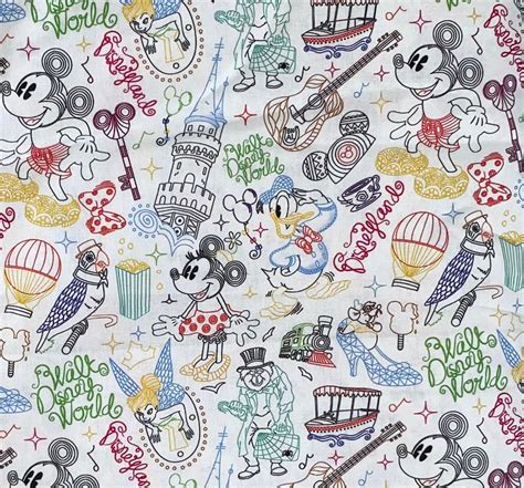 Disney Character Fabric Collage 100 Cotton Fabric By The Yard Disney