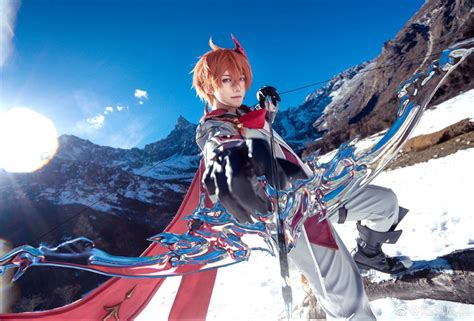 An Anime Character Standing On Top Of A Snow Covered Slope With