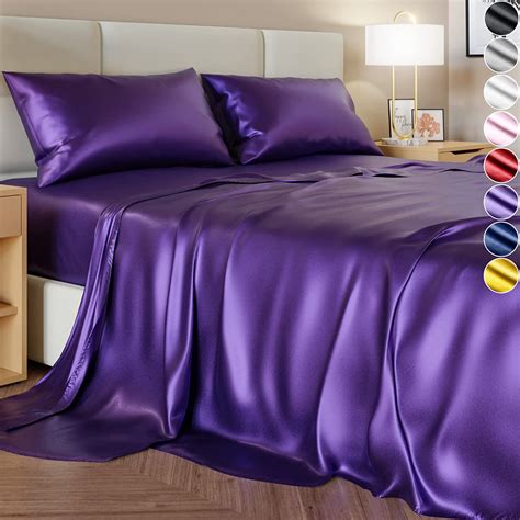 Decolure Satin Sheets Full Size Bed 4 Pieces 8 Colors Silky Satin