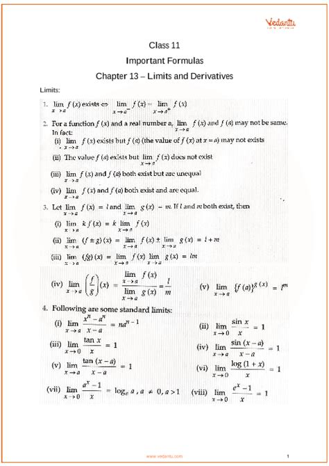 Cbse Class 11 Maths Chapter 13 Limits And Derivatives Formulas