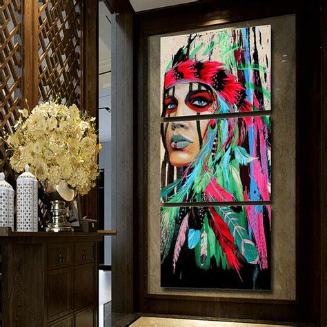 3 Piece Wall Art Beauty Native American Indian Girl Green Bvm Home