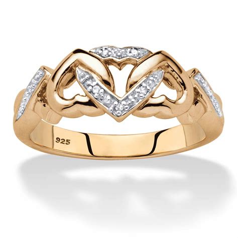 Diamond Accent Two Tone Interlocking Hearts Ring In 18k Gold Over