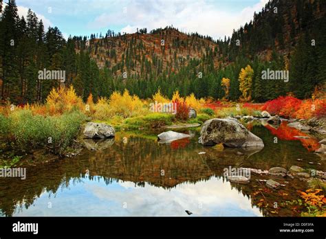 Fall Color On The Wenatchee River In Tumwater Canyon Stock Photo Alamy