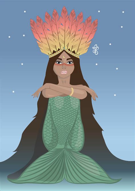 Iara Rainha d água Iara Indian drawing vector illustration Mermaid mermaid tale sky