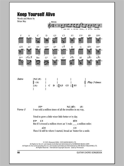Keep Yourself Alive Sheet Music By Queen Lyrics And Chords 86225
