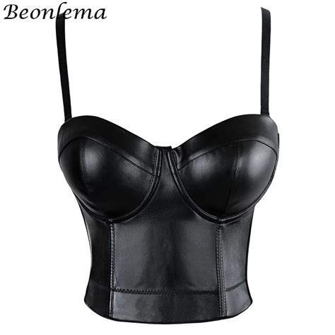 beonlema black faux leather corset top bras gothic clothes women sexy bustier bodice goth plus