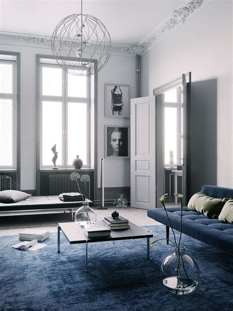 Blue Scandinavian Interior Scene 3d Model In 2020 Blue