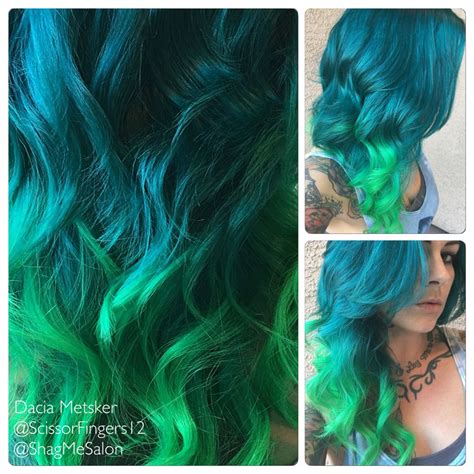 Turquoise To Neon Green Ombré Done By Dacia Metsker Long