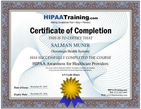 Hipaa Awareness Training Certificate For Salmanmunir
