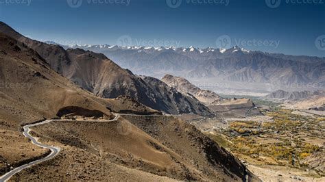 Beautiful View Of Road To City With Mountain And Sky Background In Leh