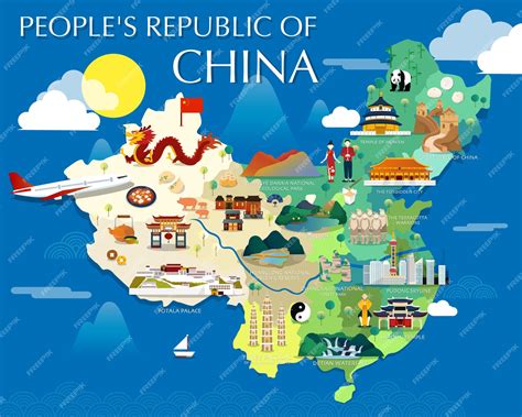 Premium Vector Peoples Republic Of China Map With Colorful Landmarks