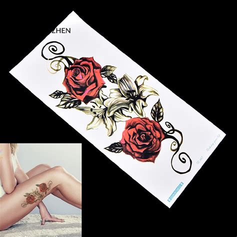 Yanzhen New Fake Temporary Tattoo Sticker Red Rose Flower Arm Body Waterproof Women Art
