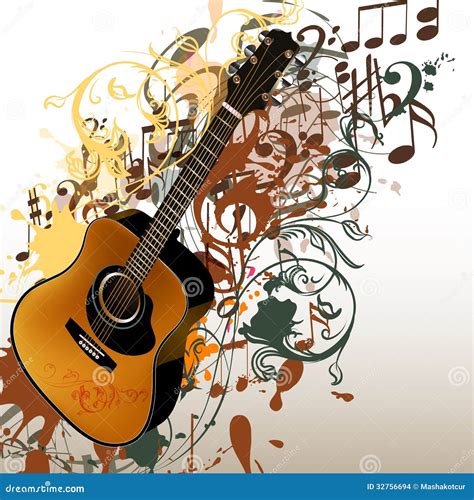 Grunge Music Vector Background With Guitar And Notes Stock Vector