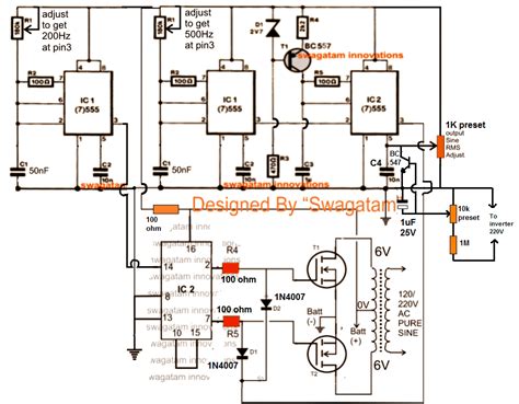 555 Timer Sine Wave Generator Circuit Wiring Diagram