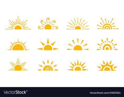 Half Sun Solar Sunrise Sunset Weather Icon Set Vector Image