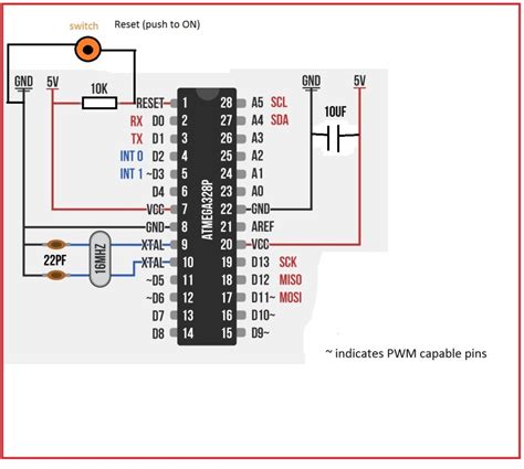 Schematic diagram you may remember, if you studied electronics as part of your science course at school, that for more detail: How to make your own Arduino on Breadboard | Faranux Electronics