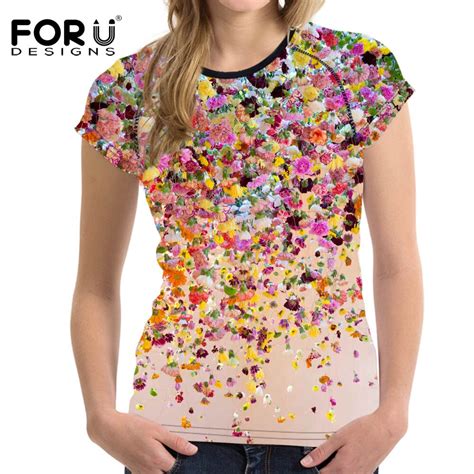 forudesigns women 3d tshirt floral printing tops short sleeved casual shirt for ladies elastic