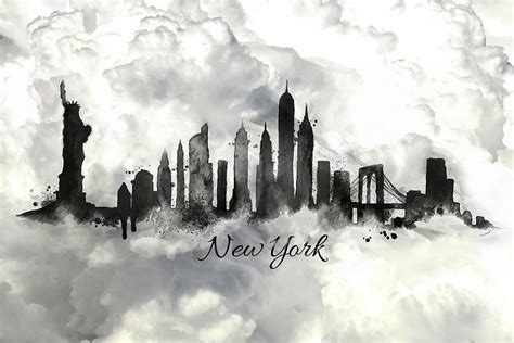 New York City Skyline In The Black And White Painting By Lilia D Fine