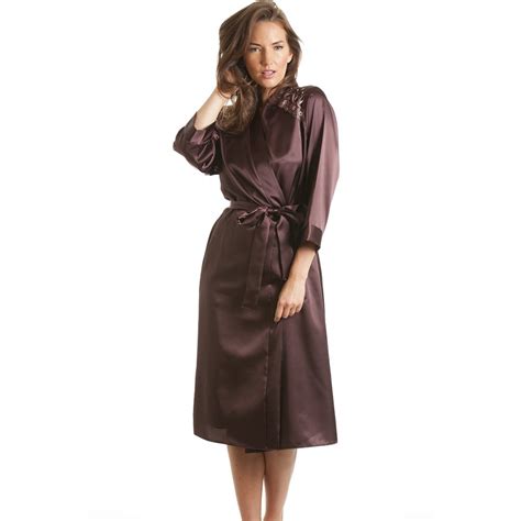 Womens Ladies Luxury Satin Chocolate Bath Robe Wrap Sizes 10 24