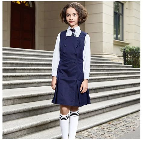 New Design Cotton Navy Blue Pinafore For Girl School Uniform Dress
